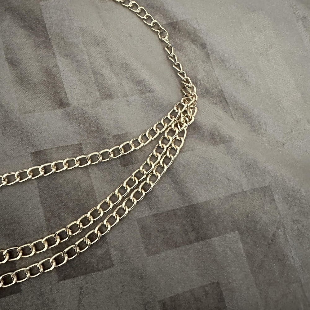 Layered Triple Strand Medallion Chain Belt One Size‎ Gold Skinny Adjustable Boho - Picture 4 of 6